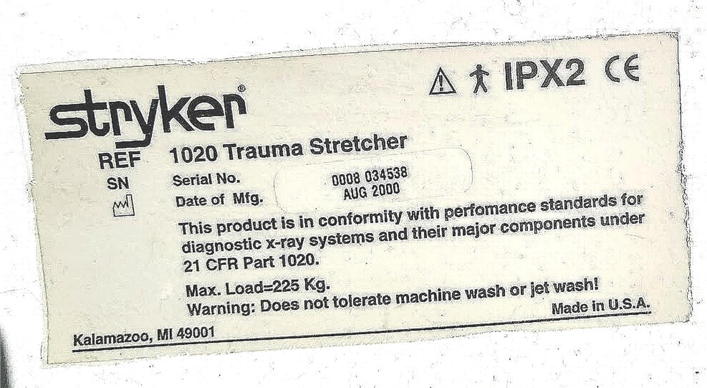 STRYKER 1020 BIG WHEEL HOSPITAL X-RAY CART IMAGING TRAUMA STRETCHER PAD FREESHIP