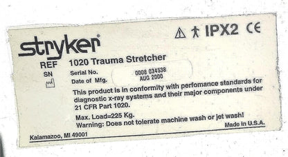 STRYKER 1020 BIG WHEEL HOSPITAL X-RAY CART IMAGING TRAUMA STRETCHER PAD FREESHIP
