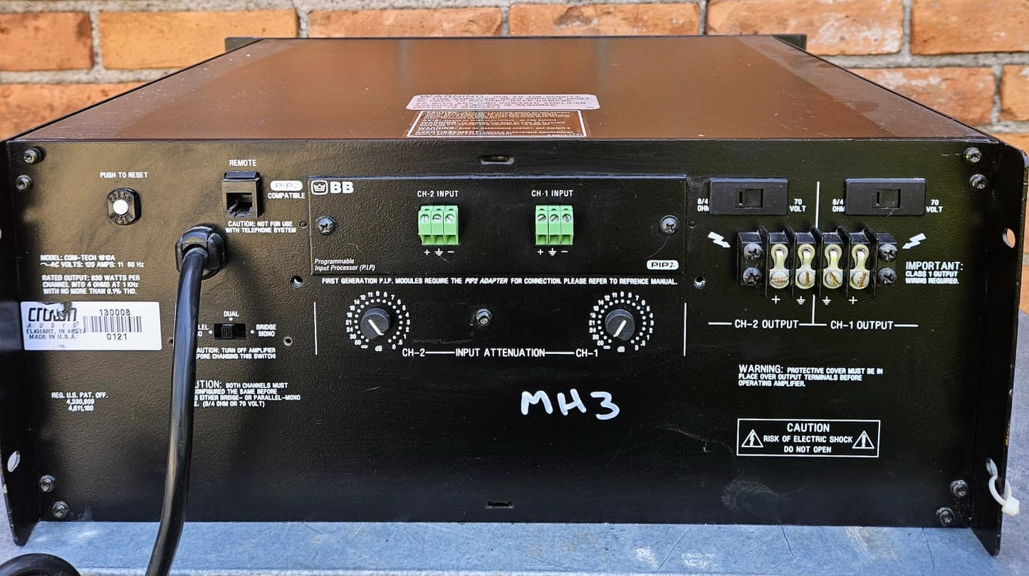 100%WARRANTY CROWN COM-TECH 1610 STEREO POWER AMPLIFIER DUAL CHANNEL AMPLIFIER