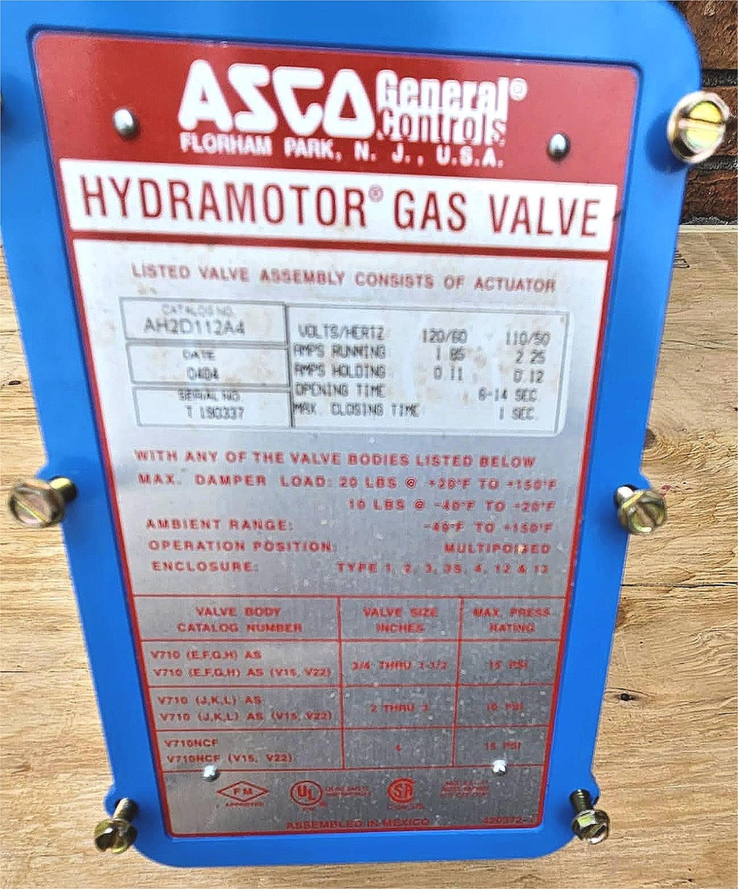 90-DAY-WARRANTY ASCO AH2D112A4 HYDRAMOTOR GAS VALVE DAMPER SHAFT & ARM FREE SHIP