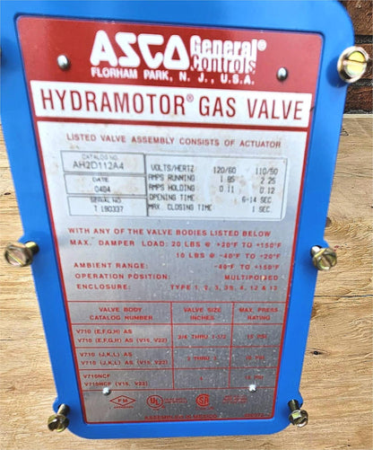 90-DAY-WARRANTY ASCO AH2D112A4 HYDRAMOTOR GAS VALVE DAMPER SHAFT & ARM FREE SHIP