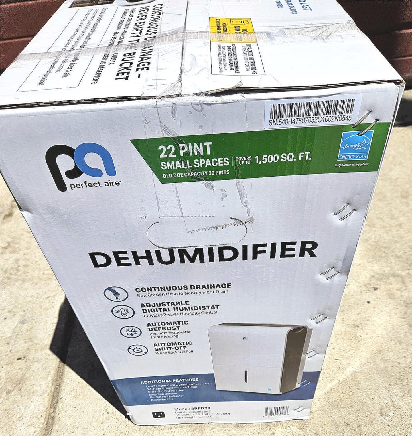 BNEW PERFECT AIRE 3PFD22 ENERGYSTAR 22PINT DEHUMIDIFIER 1500Square Feet FREESHIP