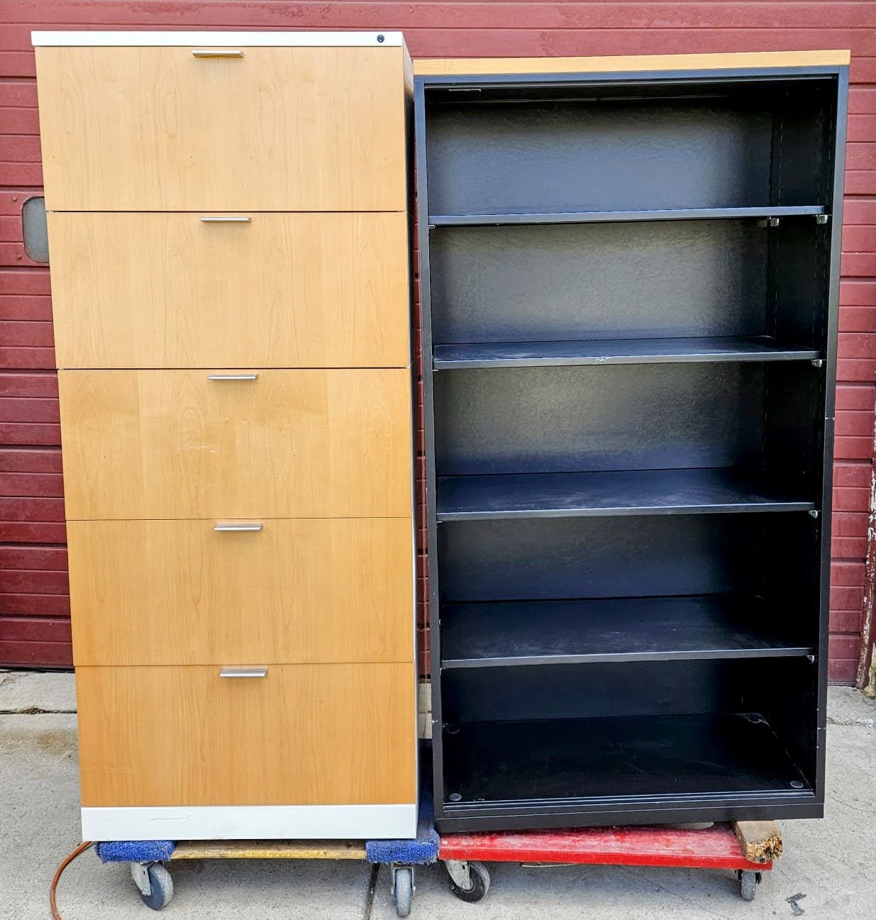 HERMAN MILLER VENEER WOOD 5 DRAWER LATERAL FILE CABINET LOCKABLE KEY & BOOKSHELF