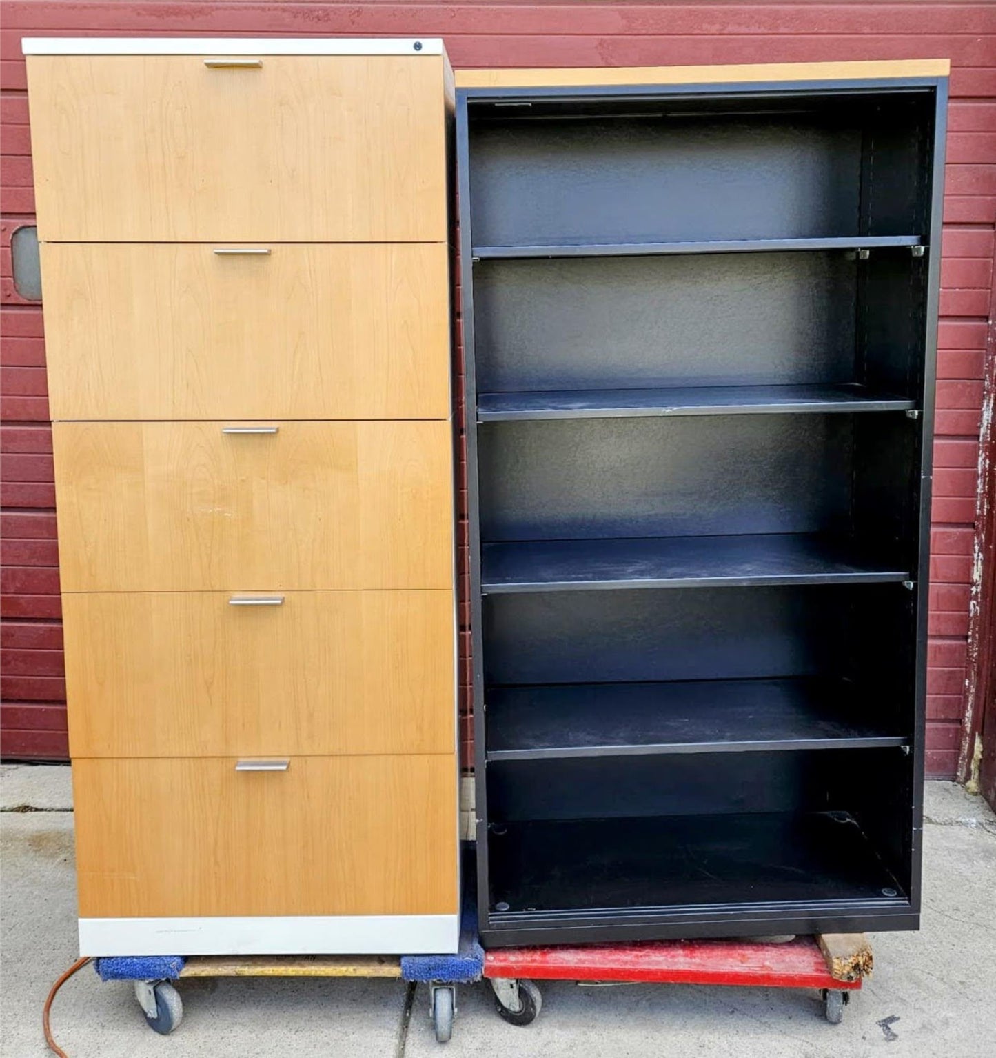 HERMAN MILLER VENEER WOOD 5 DRAWER LATERAL FILE CABINET LOCKABLE KEY & BOOKSHELF