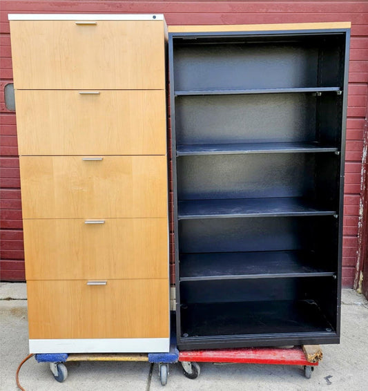 HERMAN MILLER VENEER WOOD 5 DRAWER LATERAL FILE CABINET LOCKABLE KEY & BOOKSHELF