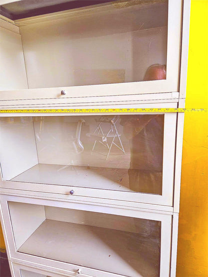 VINTAGE METAL BARRISTER 4 STACK SHELVES GLASS DOORS 13".25 x 33" x 75" FREE SHIP