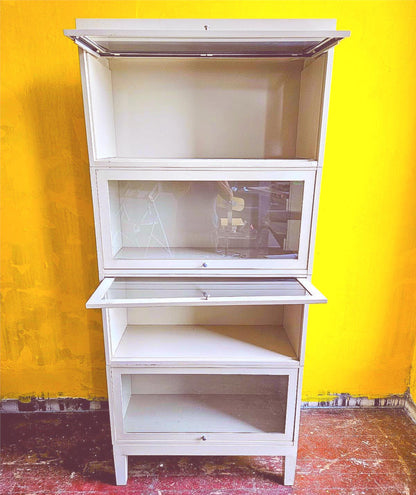 VINTAGE METAL BARRISTER 4 STACK SHELVES GLASS DOORS 13".25 x 33" x 75" FREE SHIP