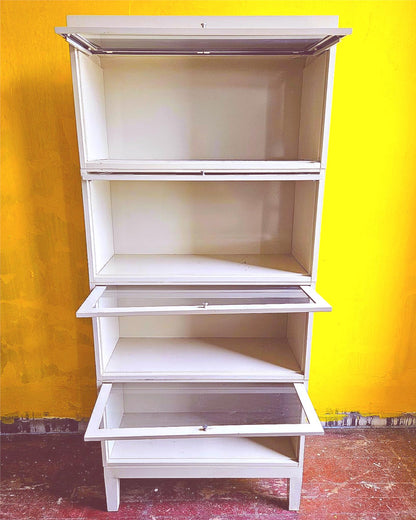 VINTAGE METAL BARRISTER 4 STACK SHELVES GLASS DOORS 13".25 x 33" x 75" FREE SHIP