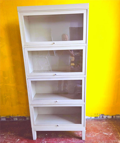 VINTAGE METAL BARRISTER 4 STACK SHELVES GLASS DOORS 13".25 x 33" x 75" FREE SHIP