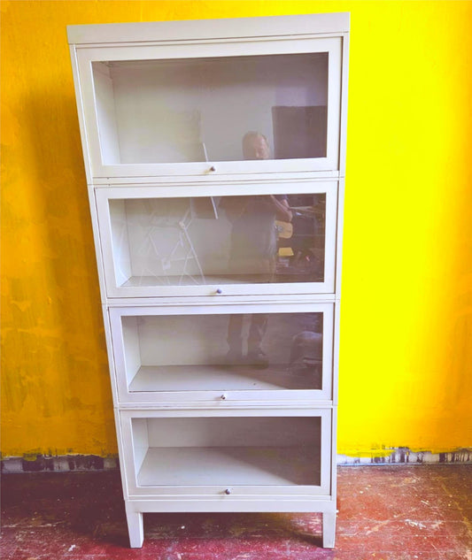 VINTAGE METAL BARRISTER 4 STACK SHELVES GLASS DOORS 13".25 x 33" x 75" FREE SHIP