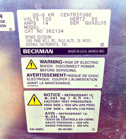 REFURBISHED BECKMAN GS-6K REFRIGERATED CENTRIFUGE GH3.8 ROTOR WATCHVIDEOFREESHIP