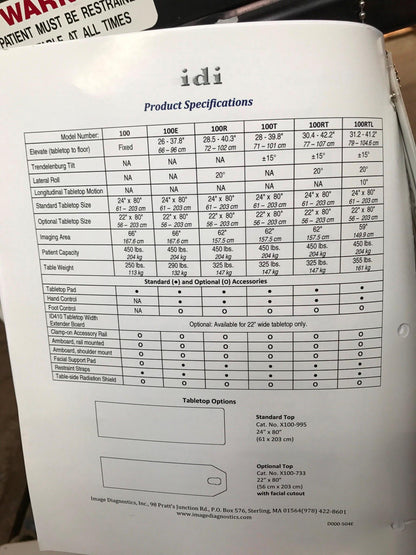 IDI ASPECT 100RT X-Ray CArm HI-LO IMAGING EXAM TABLE FOOT HAND REMOTE WATCHVIDEO