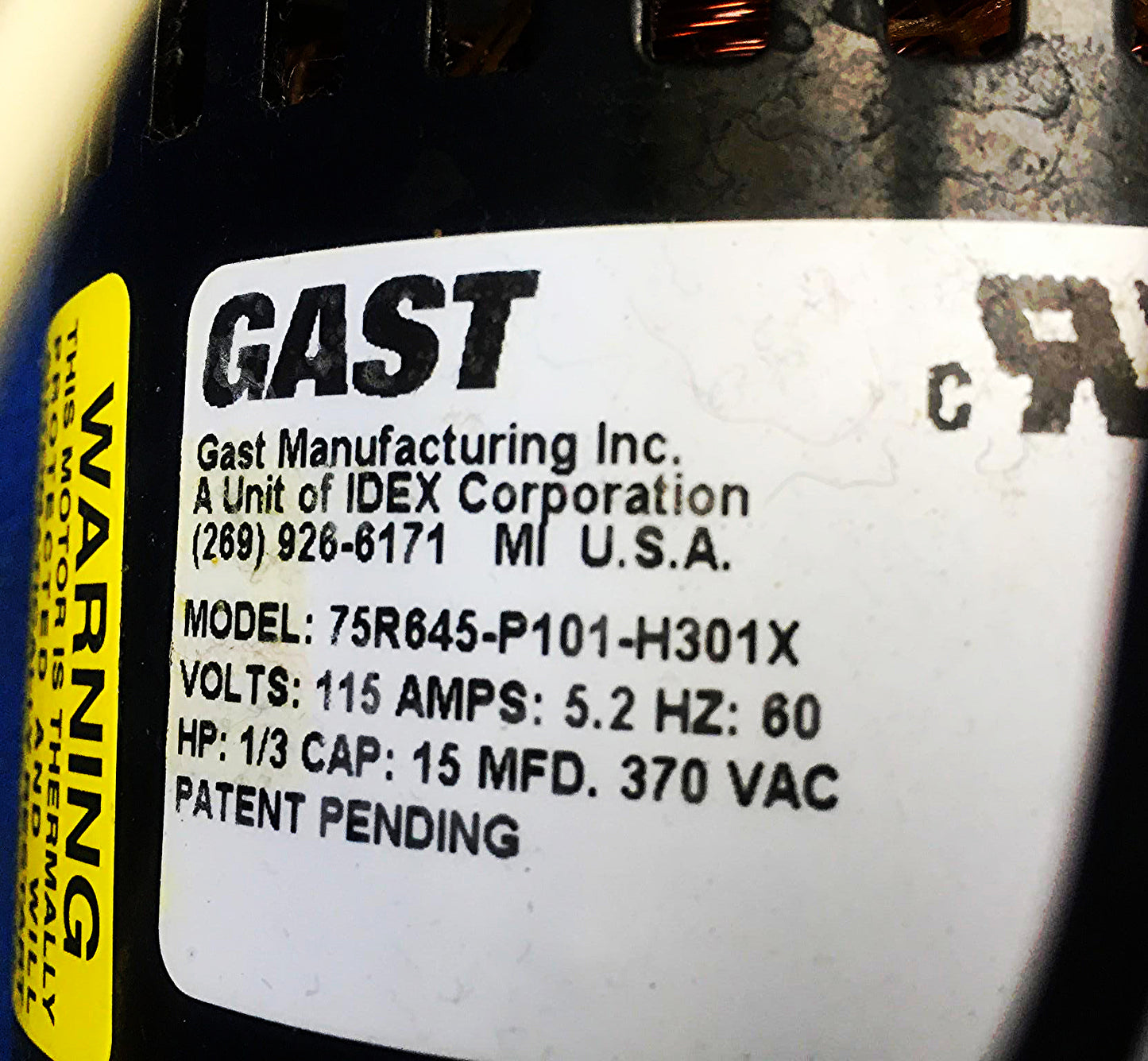 GAST 75R645-P101-H301X TWIN CYLINDER 30psi VACUUM PUMP WATCH VIDEO FREE SHIPPING