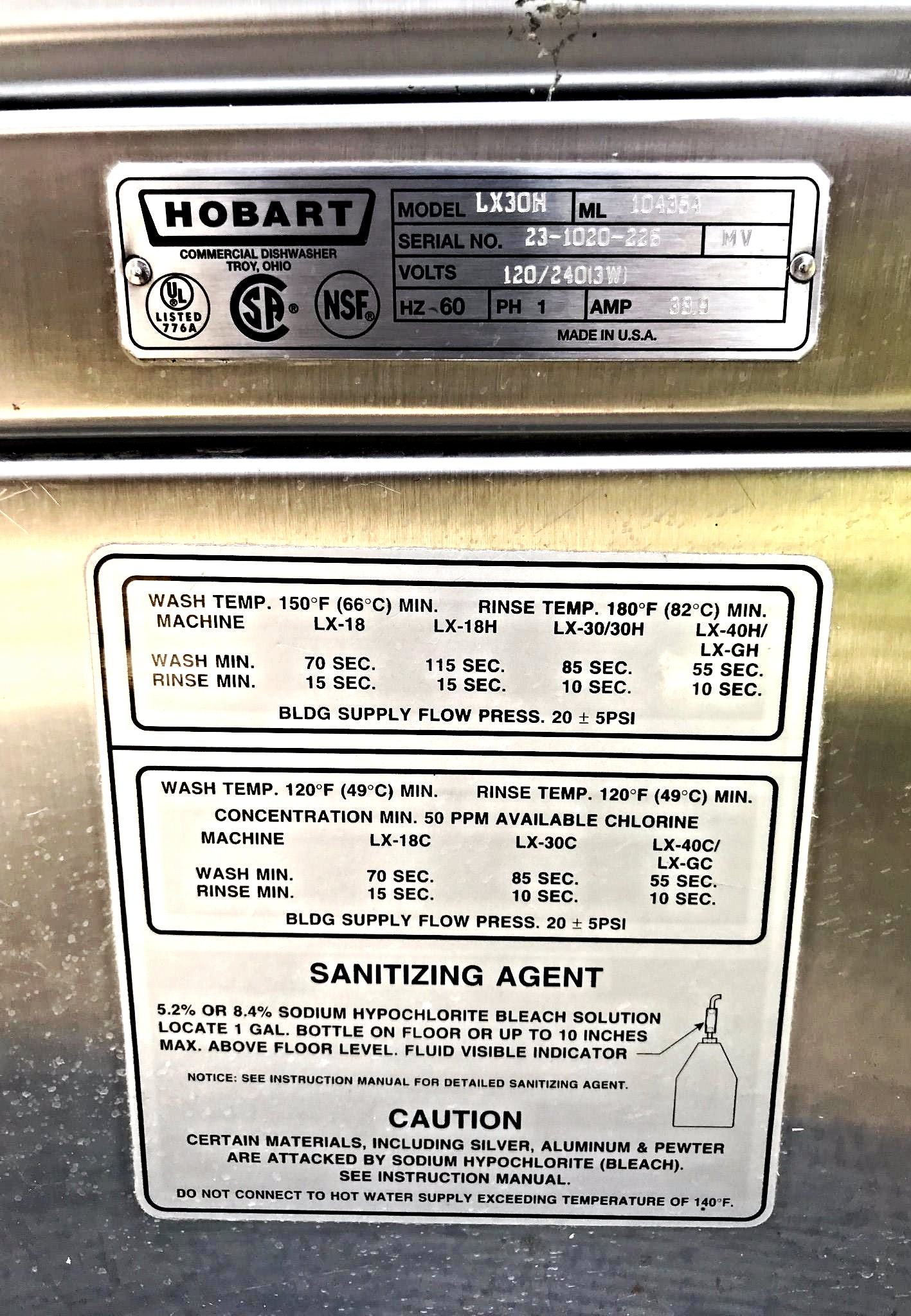 HOBART LX30H COMMERCIAL DISHWASHER WORKS PERFECT FREE COMMERCIAL SHIPPING