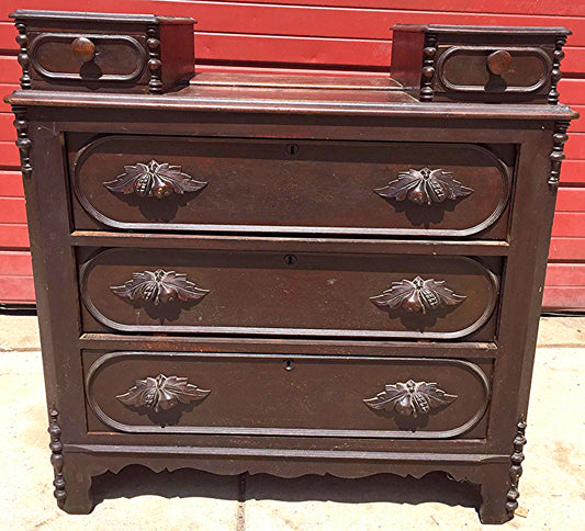 1900s VINTAGE OAK MAHOGANY CHEST OF 5 DRAWERS 38"x38" x 17" ENGRAVING  FREESHIP