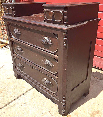 1900s VINTAGE OAK MAHOGANY CHEST OF 5 DRAWERS 38"x38" x 17" ENGRAVING  FREESHIP