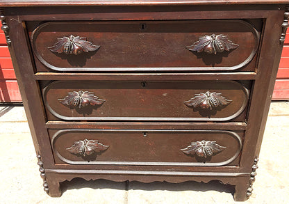 1900s VINTAGE OAK MAHOGANY CHEST OF 5 DRAWERS 38"x38" x 17" ENGRAVING  FREESHIP