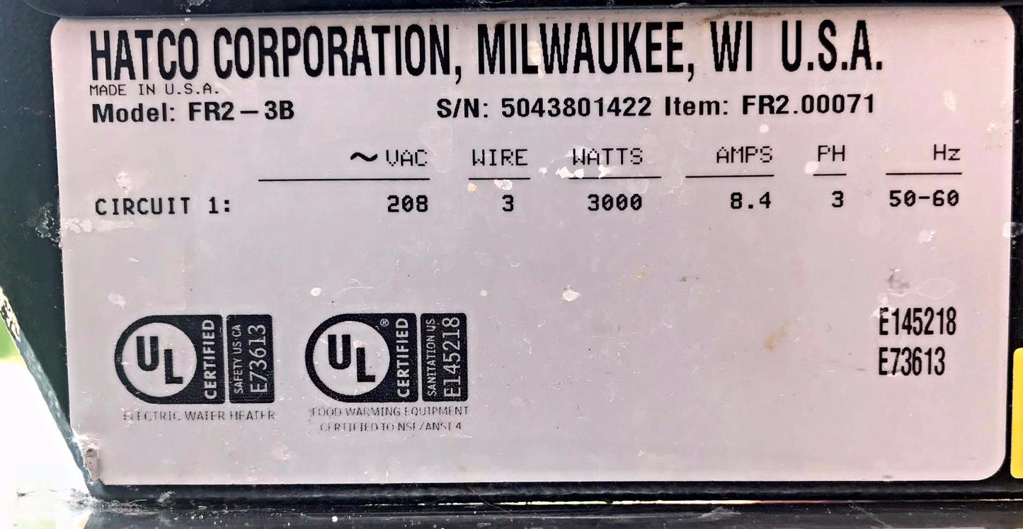 HATCO FR2-3B HYDRO HEATER FOD RETHERMALIZER BAIN MARIE PERFECT FREE SHIPPING