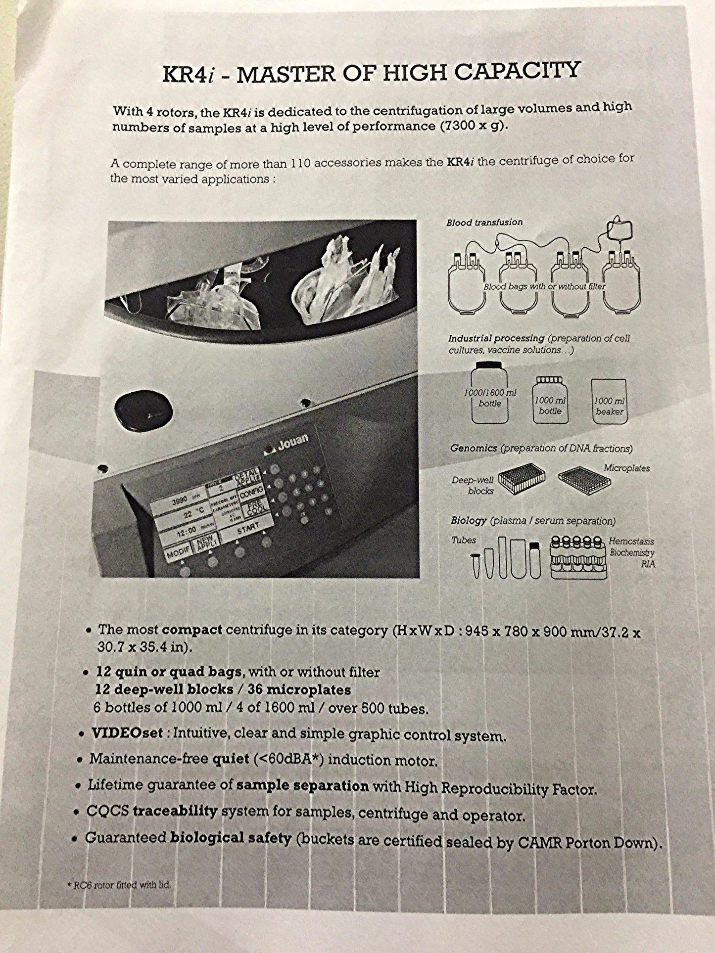 SORVALL HT-6 HIGH CAPACITY FLOOR REFRIGERATED LOW SPEED CENTRIFUGE RP6 ROTOR