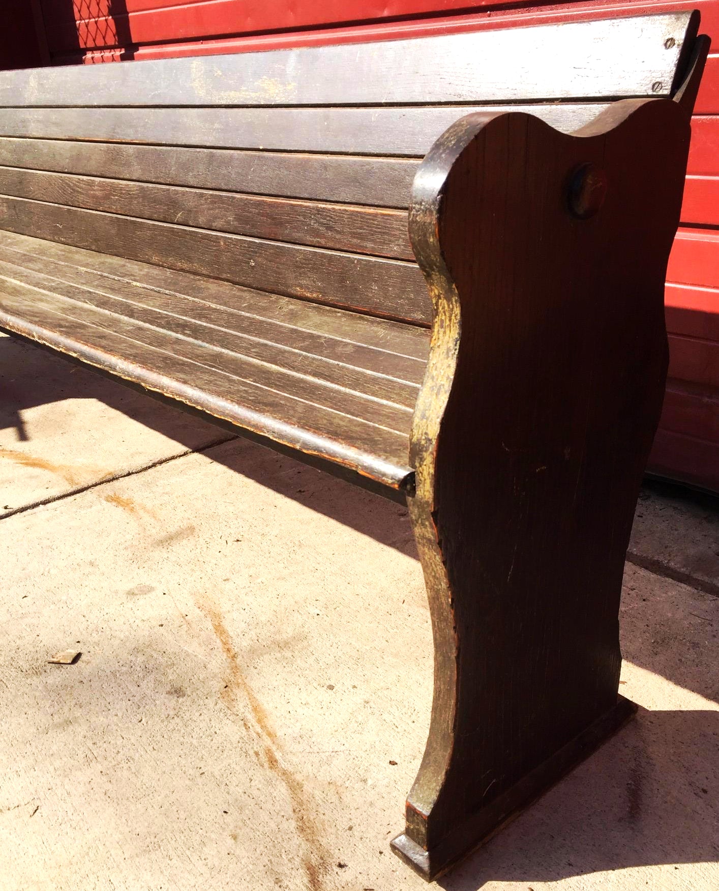 RARE ANTIQUE WOOD LIBRARY REVERSIBLE BENCH METAL FLIP BACK 8.5'ft 1900s FREESHIP