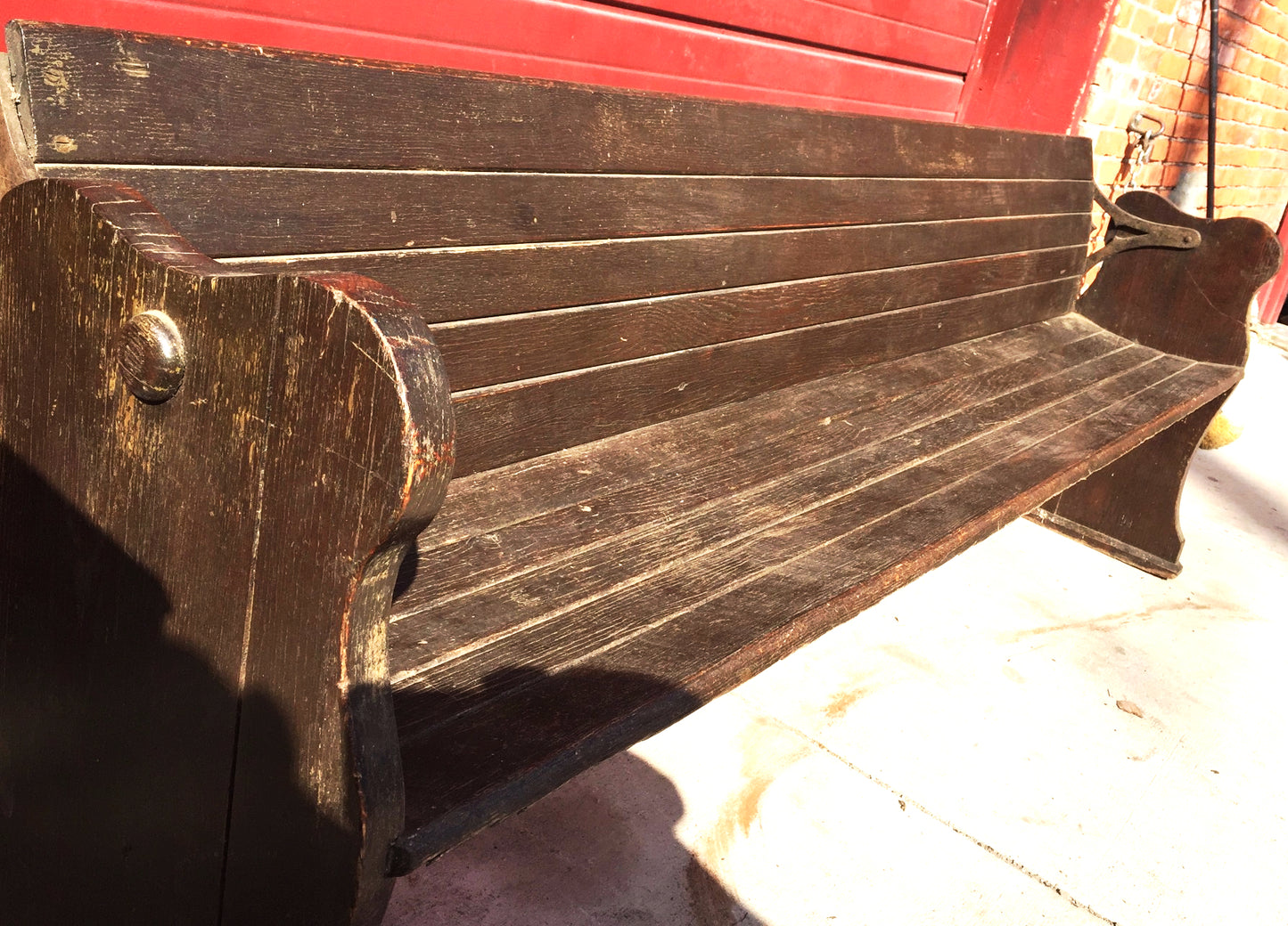 RARE ANTIQUE WOOD LIBRARY REVERSIBLE BENCH METAL FLIP BACK 8.5'ft 1900s FREESHIP