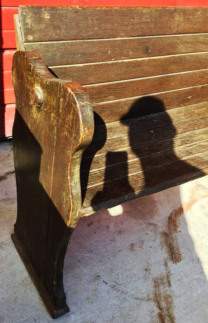 RARE ANTIQUE WOOD LIBRARY REVERSIBLE BENCH METAL FLIP BACK 8.5'ft 1900s FREESHIP