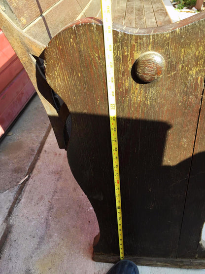 RARE ANTIQUE WOOD LIBRARY REVERSIBLE BENCH METAL FLIP BACK 8.5'ft 1900s FREESHIP