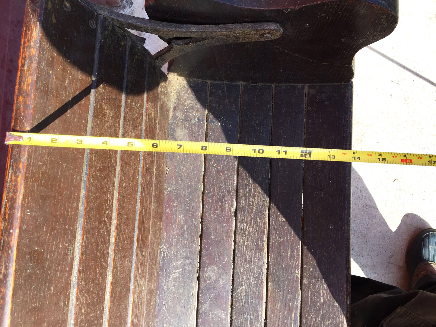 RARE ANTIQUE WOOD LIBRARY REVERSIBLE BENCH METAL FLIP BACK 8.5'ft 1900s FREESHIP