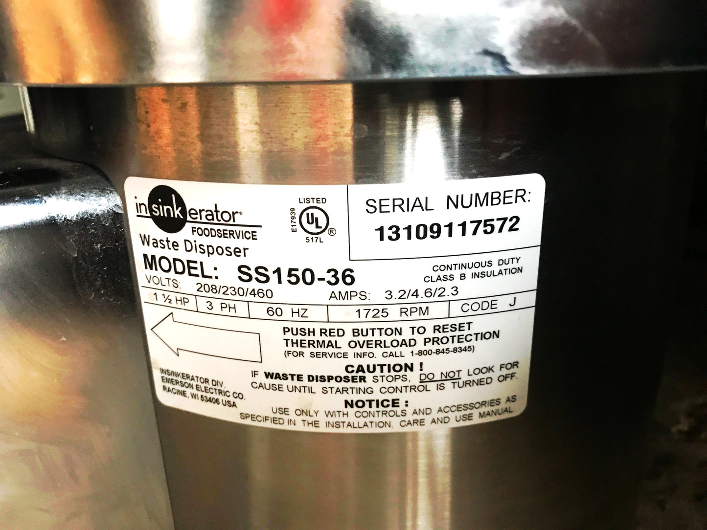 INSINKERATOR SS-150-36 1.5HP Commercial Garbage Disposal IN SINK ERATOR FREESHIP