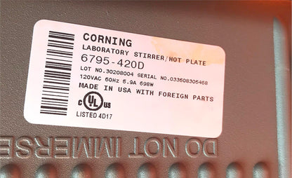 CORNING DIGITAL PC-420D HOTPLATE & MAGNETIC STIRRER 5”x7” 120VAC WATCH VIDEO