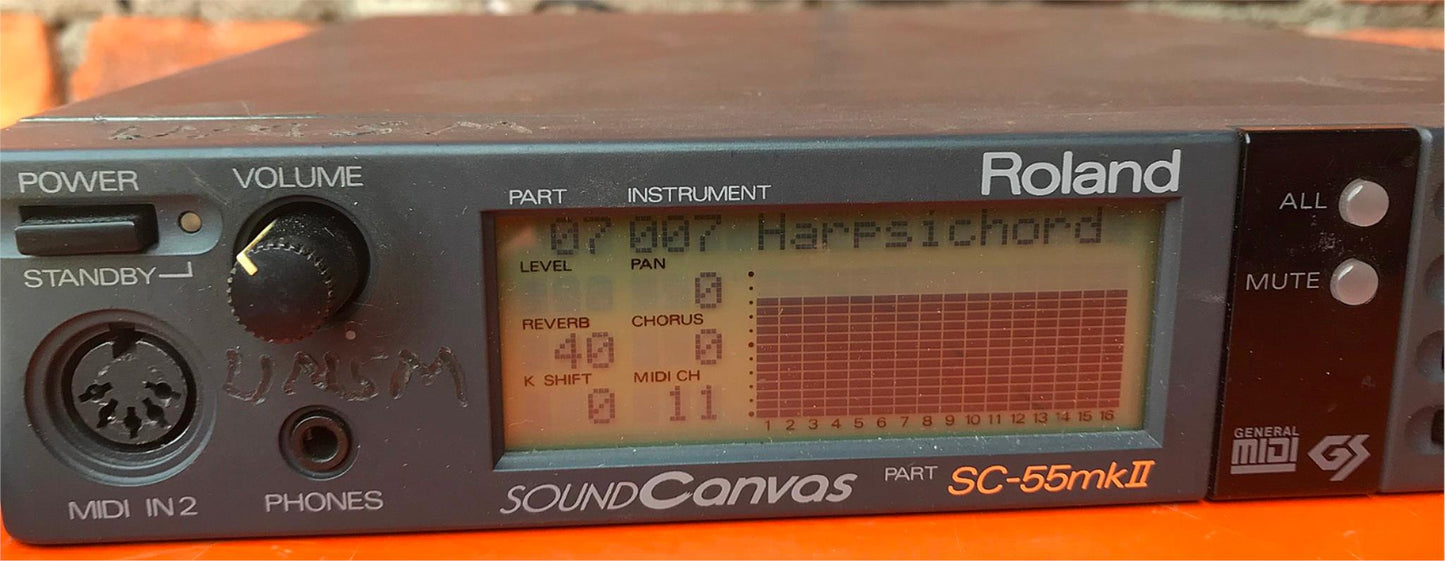 ROLAND MIDI SOUND GENERATOR SC-55mkII & MANUAL ORIGINAL POWER SUPPLY MOUNT RACK