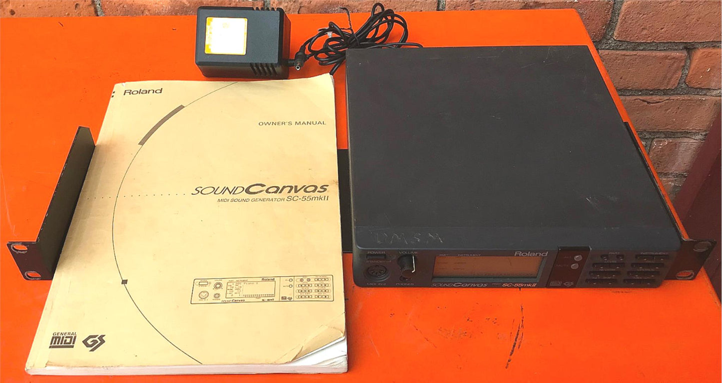 ROLAND MIDI SOUND GENERATOR SC-55mkII & MANUAL ORIGINAL POWER SUPPLY MOUNT RACK