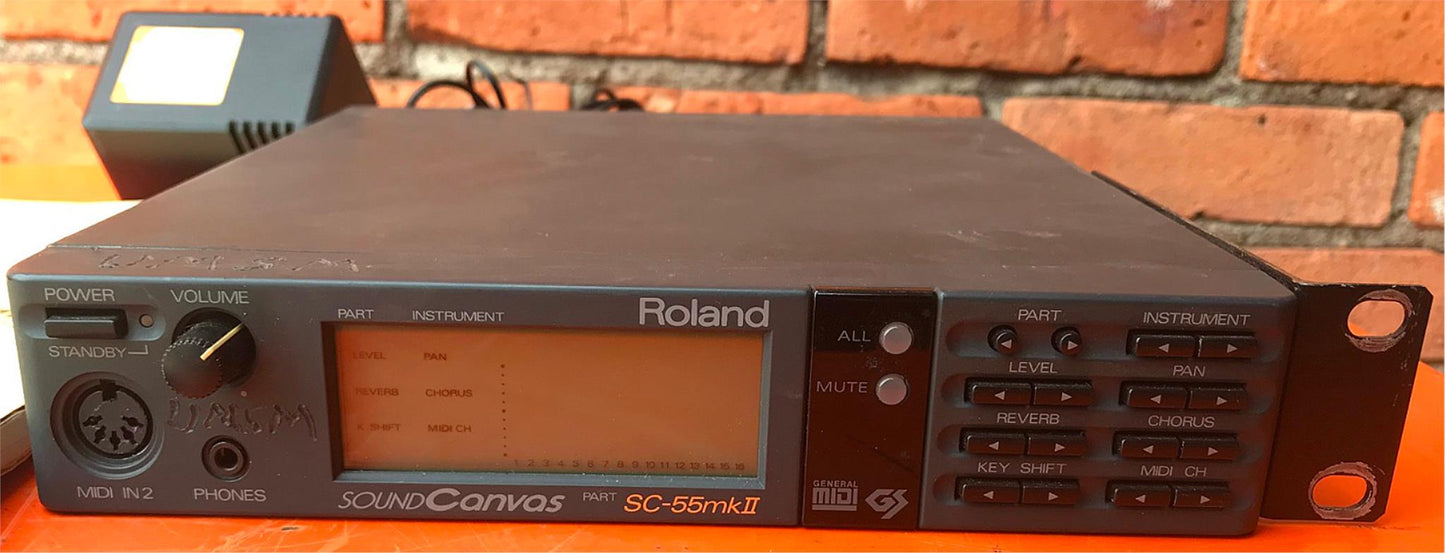 ROLAND MIDI SOUND GENERATOR SC-55mkII & MANUAL ORIGINAL POWER SUPPLY MOUNT RACK