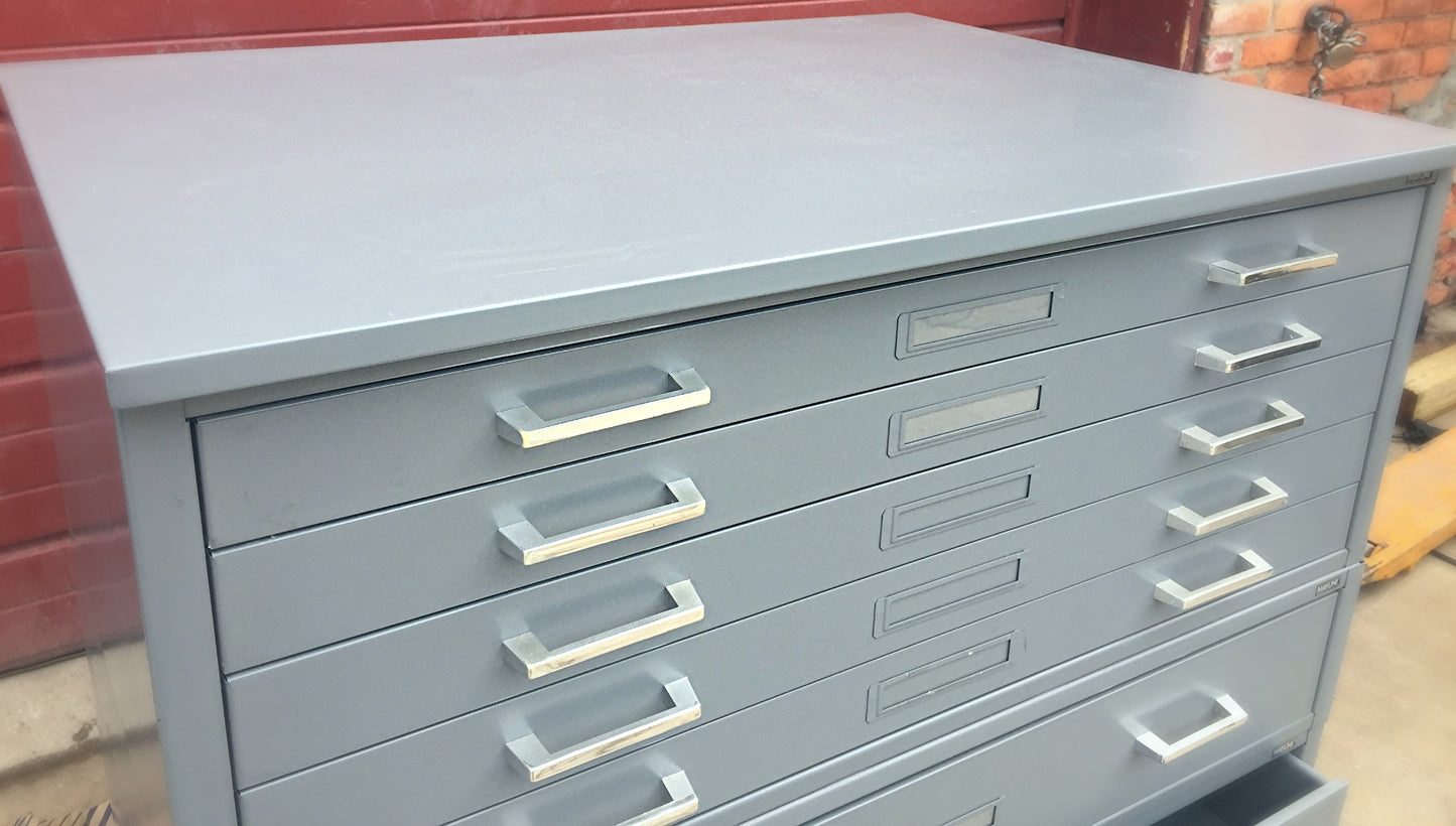 MAYLINE RARE 7 DRAWER STEEL MAP FILE 40W x 28H x 28D w/Base WATCH VIDEO FREESHIP