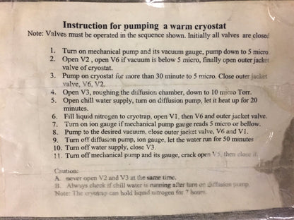 VARIAN BFA CRYOSTAT VACUUM IONIZATION 843 DIFFUSION SD300 PUMP CONTROL COLD TRAP