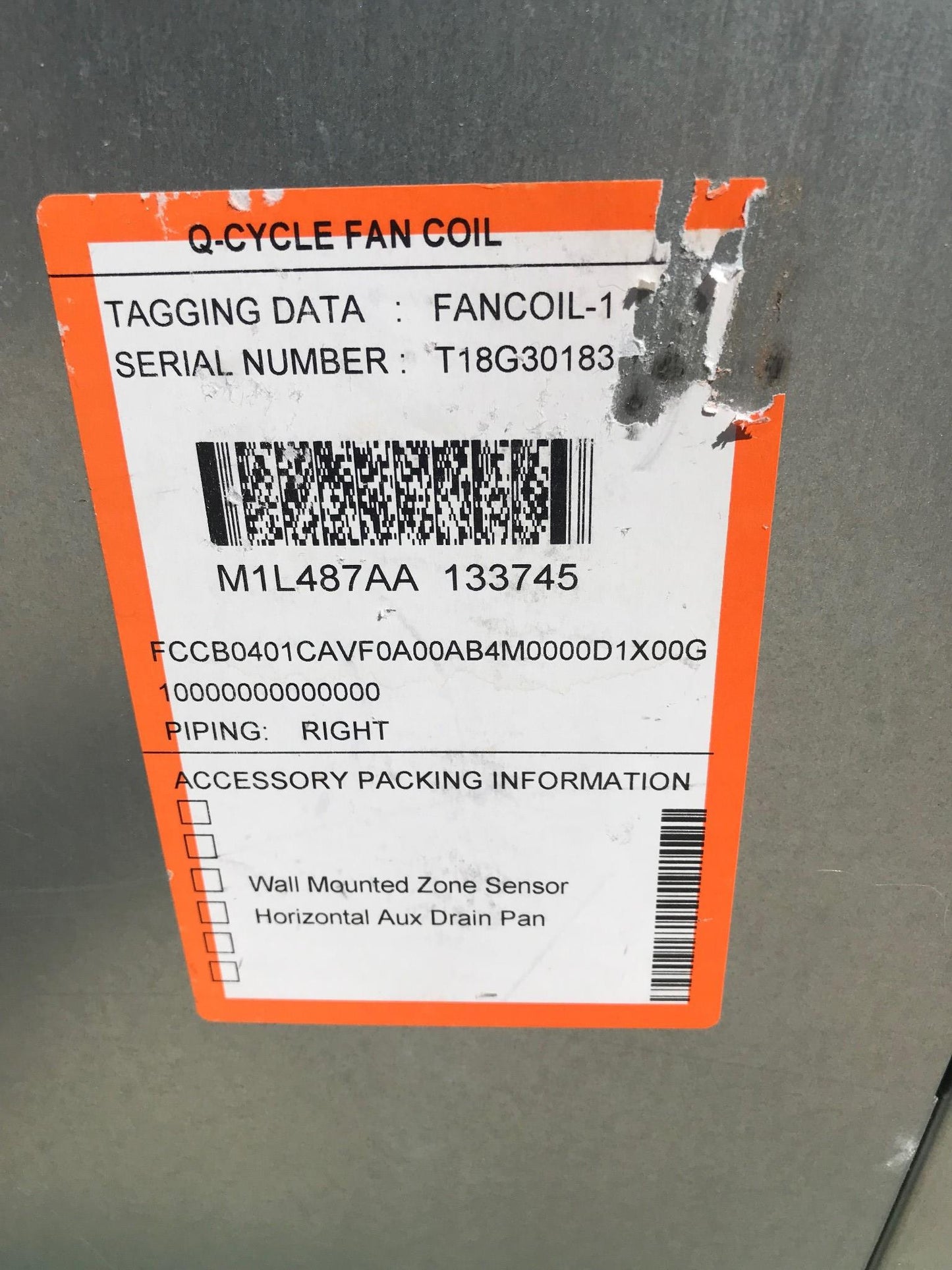 UNI TRANE FCCB0401CAVF00AB4M Q-CYCLE FAN COIL AIR CONDITIONER HEATER HOTEL MOTEL