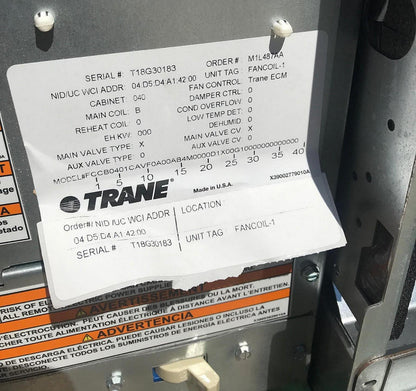 UNI TRANE FCCB0401CAVF00AB4M Q-CYCLE FAN COIL AIR CONDITIONER HEATER HOTEL MOTEL