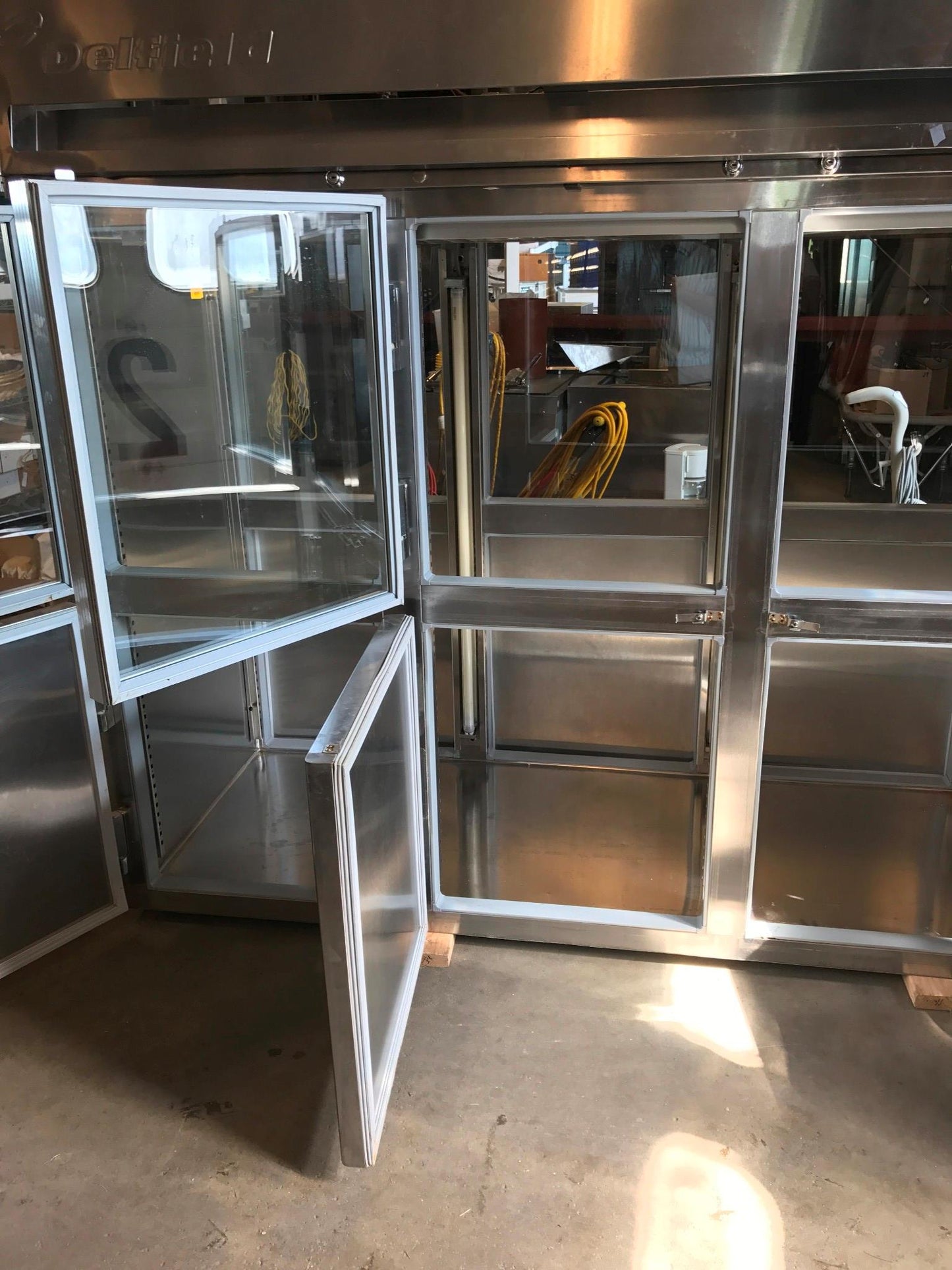 DELFIELD 3 TIER GLASS SPLIT DOOR PASS THROUGH REACH IN REFRIGERATOR FREESHIP