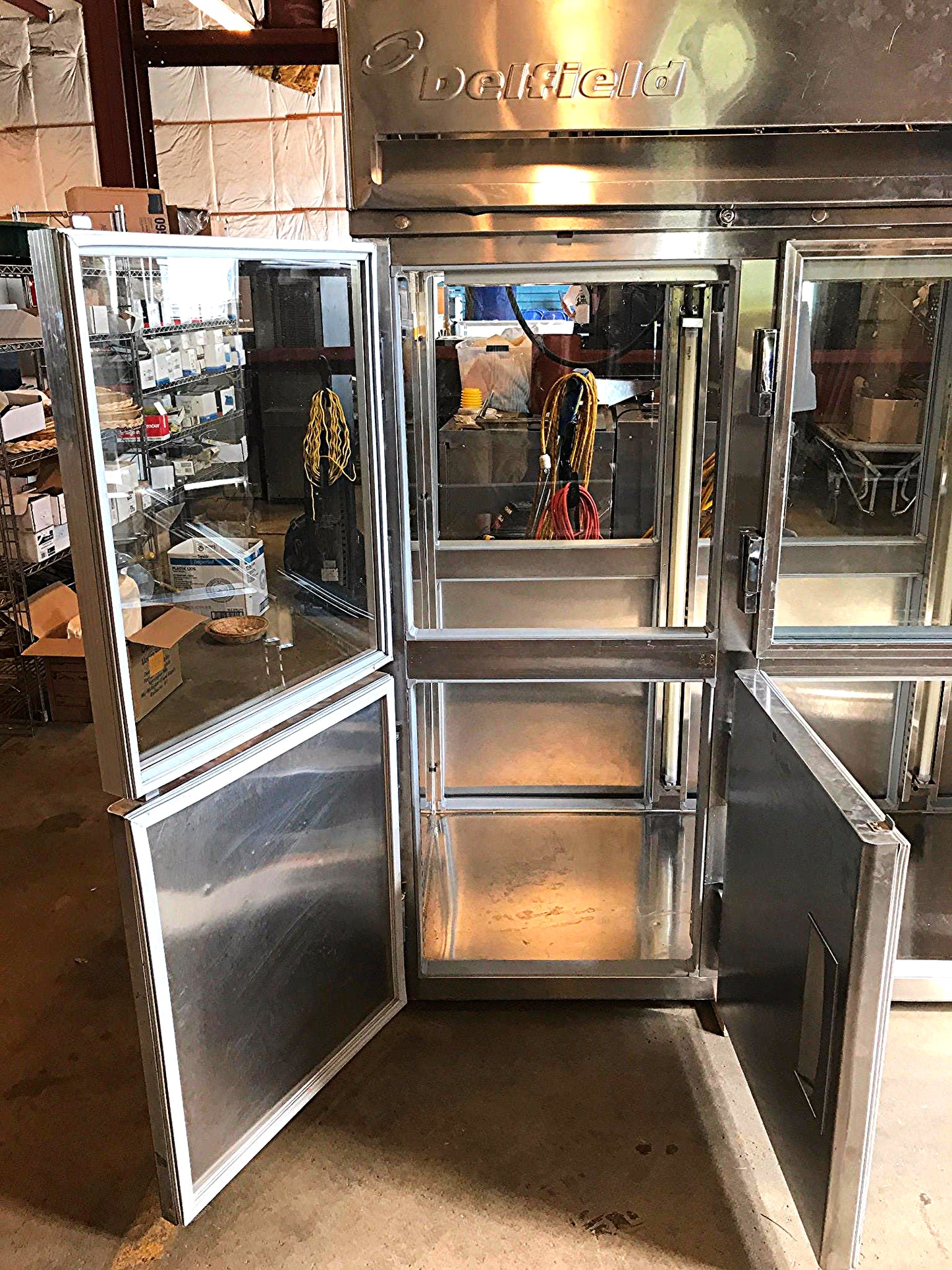 DELFIELD 3 TIER GLASS SPLIT DOOR PASS THROUGH REACH IN REFRIGERATOR FREESHIP