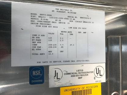 DELFIELD 3 TIER GLASS SPLIT DOOR PASS THROUGH REACH IN REFRIGERATOR FREESHIP