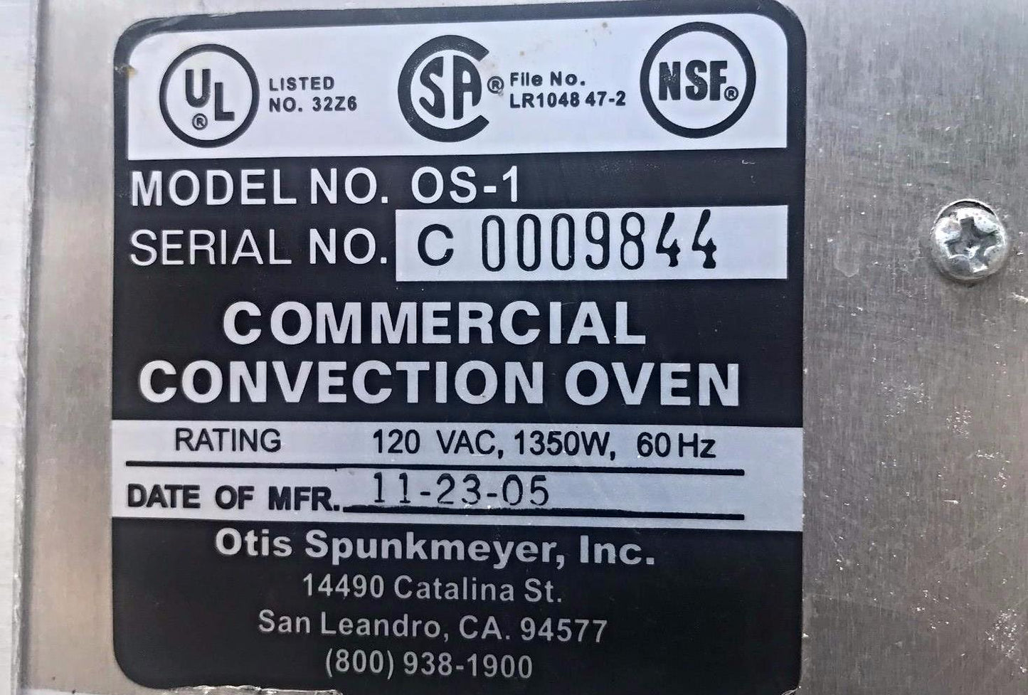 OTIS SPUNKMEYER COOKIE OVEN MODEL OS-1