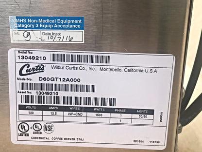 Curtis G3 Thermal Decanter Single Low Profile Brewer MODEL D60GT12A000 FREE SHIP