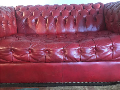 WONDERFUL CLASSIC CHESTERFIELD RED TUFTED LEATHER SOFA NO RIPS NO TEARS FREESHIP