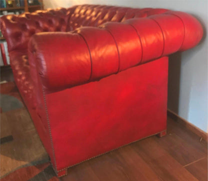 WONDERFUL CLASSIC CHESTERFIELD RED TUFTED LEATHER SOFA NO RIPS NO TEARS FREESHIP