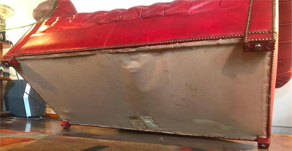 WONDERFUL CLASSIC CHESTERFIELD RED TUFTED LEATHER SOFA NO RIPS NO TEARS FREESHIP