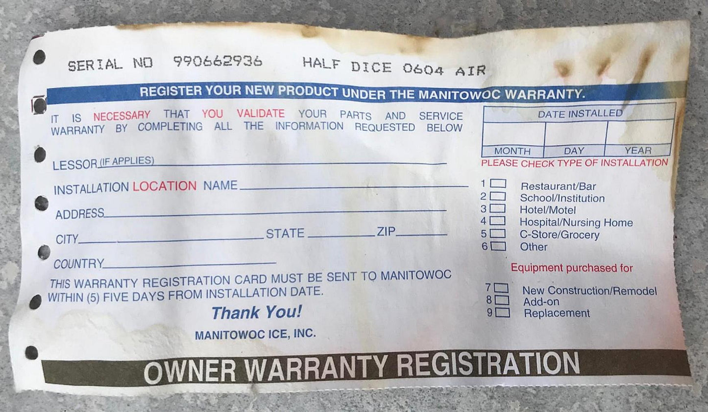 MANITOWOC QY0604A 690lbs/Day HALF DICE AIR COOLED ICE MAKER & S570 BIN FREE SHIP