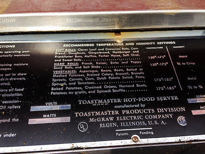 FREE STANDING 4 DRAWER TOASTMASTER HOT FOOD SERVER MODEL 308-4 PERFECT FREESHIP