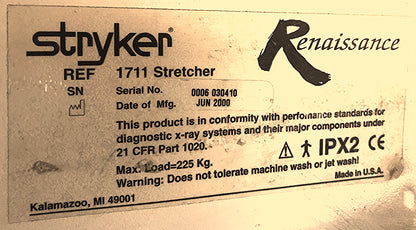 STRYKER 1711 RENAISSANCE HOSPITAL EMERGENCY GURNEY BED STRETCHER CLINIC FREESHIP
