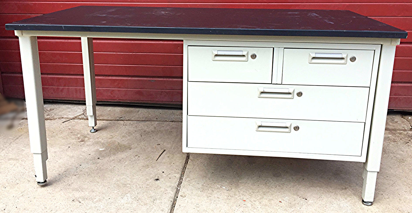 HAMILTON METAL BLACK PHENOLIC SLAB LAB TABLE 60 x 30 Plus KEY 4 DRAWERS FREESHIP