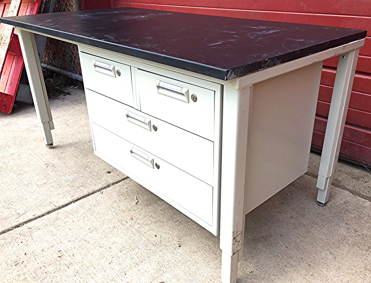 HAMILTON METAL BLACK PHENOLIC SLAB LAB TABLE 60 x 30 Plus KEY 4 DRAWERS FREESHIP